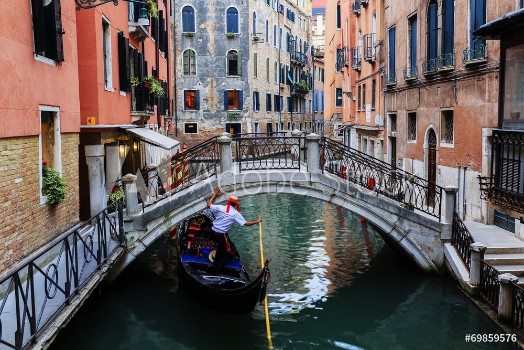 Picture of Venice Italy - Gondolier and historic tenements